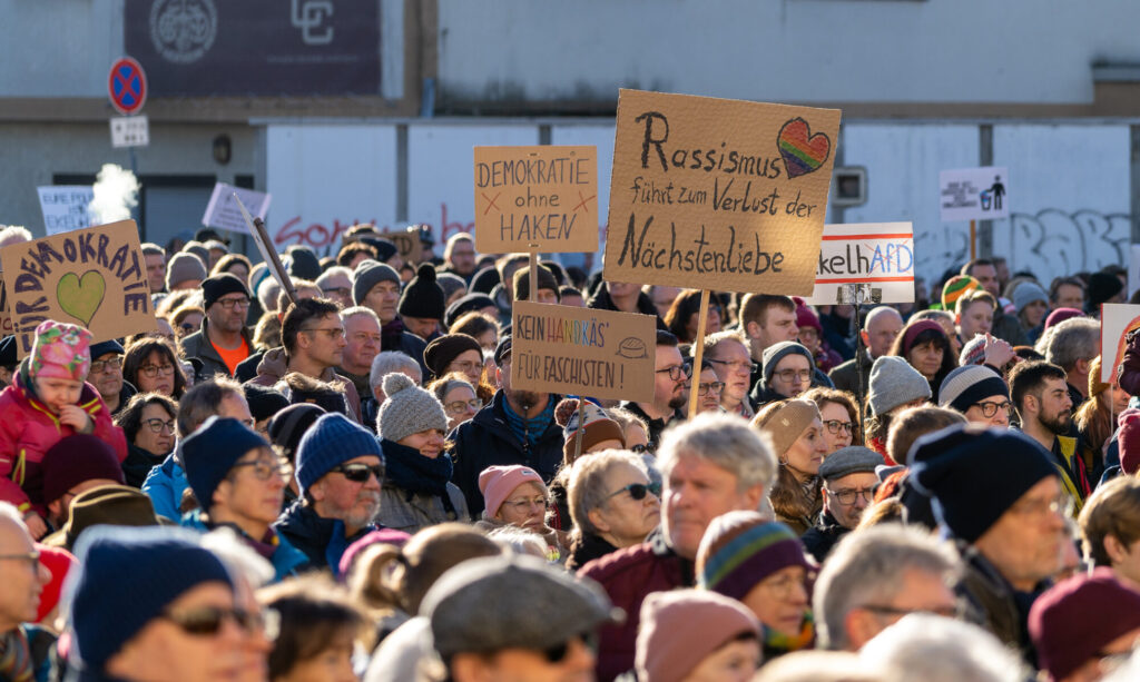 Menschenmenge bei einer Demonstration gegen Rechtsextremismus 2024 in Hofheim